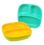 Set of 3 divided plates: aqua, yellow, and green.