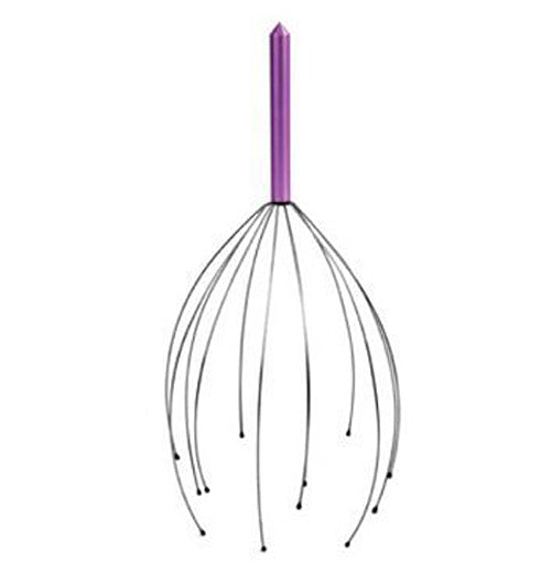 The head massager with the purple handle is shown alone.