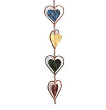 Blue, yellow, green and red hearts on a chain.