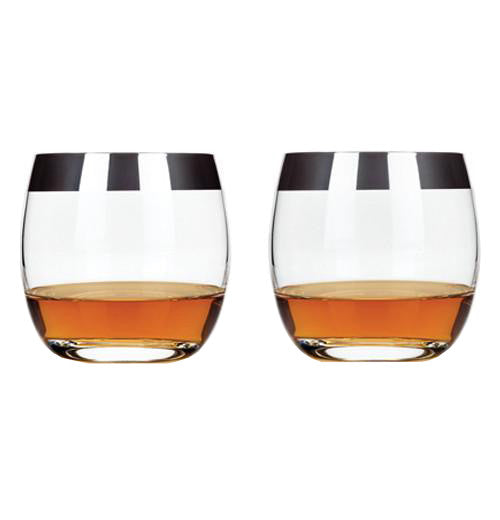 Both of the drinks in both of the Chrome Rim Crystal Tumblers were both half full. 
