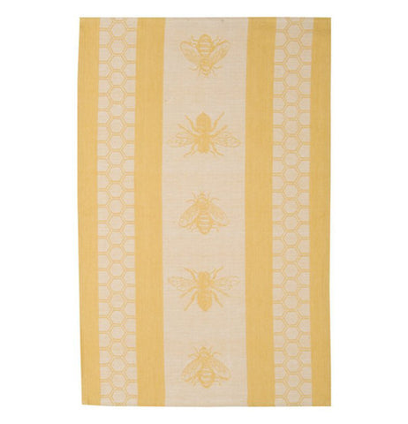 A Golden Dishtowel with five honey bees