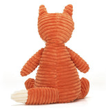 This is the back view of the orange and white fox toy.