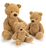 Three different sized stuffed bear toys are shown ranging from large, medium, and small.