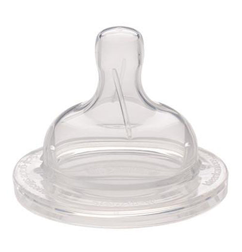 Close up of one clear silicone baby nipple