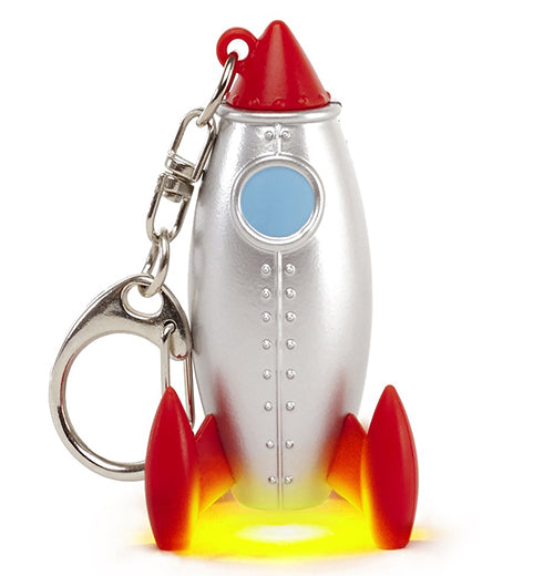 A Rocket Key Chain with a silver clip.