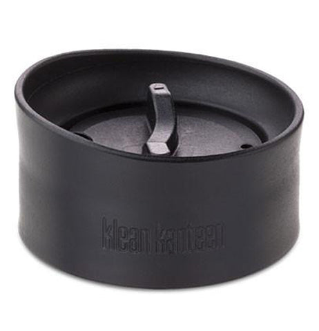 This black polypropylene lid has a circular opening and closing with its logo, "Klean Kanteen" on the front.