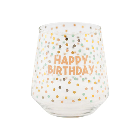 Chic Stemless Wine Glass "Happy Birthday"