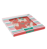 The red trivet with white llamas is shown in its packaging.