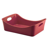 A red porcelain lasagna lovers' pan is pictured.