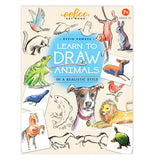 The front cover of the book shows animals of different kinds and "Learn to Draw Animals".