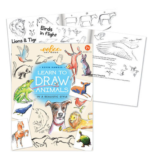 The front cover of the book shows animals of different kinds and "Learn to Draw Animals" with a couple of it&