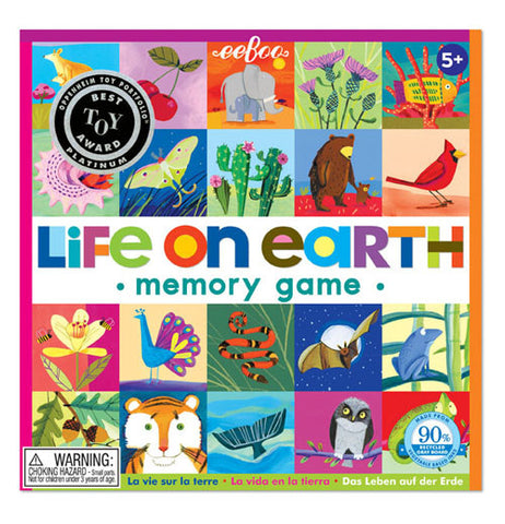 The "Life on Earth" Memory Game the cover of 20 of the 24 pairs of titles, including from iguanas to cardinals, oak leaves to acorns. 