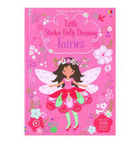 This pink sticker book has pink, blue, red and white flowers and a fairy on it with a red, mint green, and pink skirt.