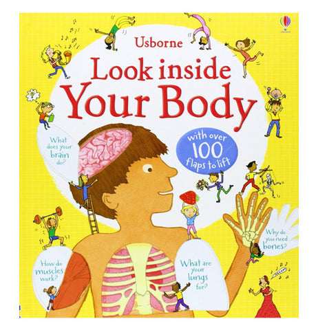 The "Look Inside Your Body" Yellow and white book about the human body.