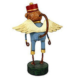 Flying monkey has a blue and gold outfit on with a red hat.