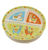 Baby plate with llamas on it.