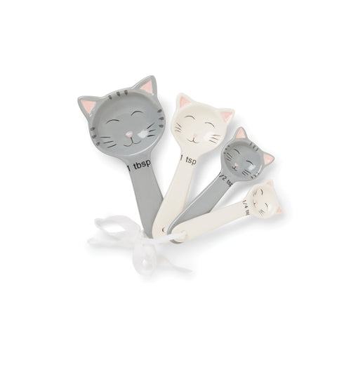 Measuring Spoons "Cats" Grey &amp; White Ceramic Set of 4