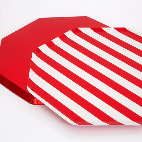Shiny Red Stripe Paper Dinner Plates