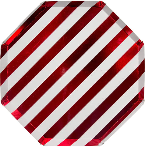 Shiny Red Stripe Paper Dinner Plates