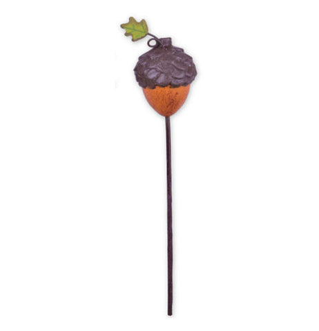 Planter decoration mini acorn pick orange with green leaf