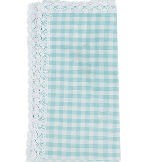 Cloth Napkin "Aqua Check" with Lace Edges