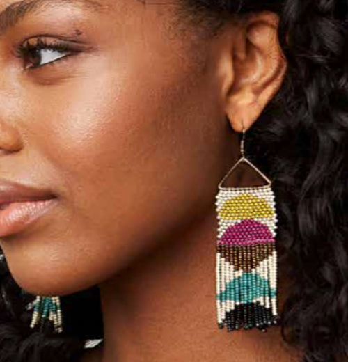 Gloria Half Circles Beaded Fringe Muted Rainbow Earrings