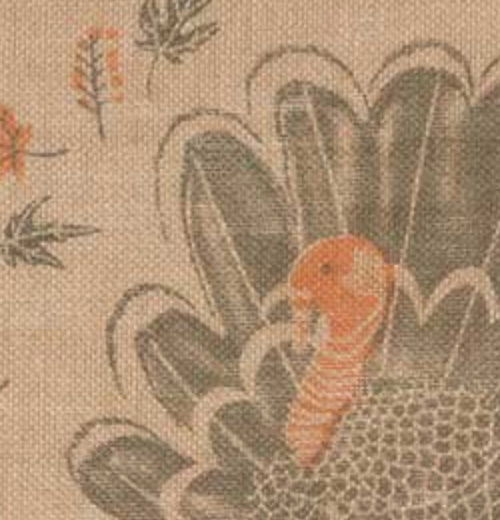A close up of the brown placemat showing a detailed view of the turkey.