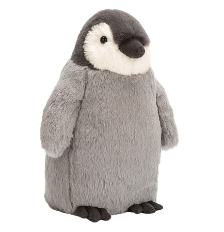 The Little "Percy Penguin" has a gray body with black, white head, and black feet.  