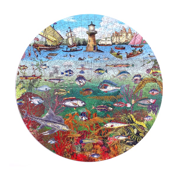 "Fish &amp; Boats" Round Puzzle (500 Piece)