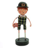 The Patty Smith figurine with a green checkerboard vest and a green derby hat carries a pink piggy bank.