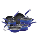 The Covered "Soup, Sauce, & Saute" pans, skillets, and pots are colored in dark blue with transparent lids. 