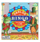 It's an image of a frog and a fox dressed up in clothes standing in front of a banner that says Parlor Bingo.