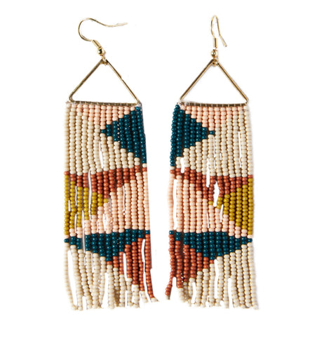 Peacock Pink Rust Triangles on Triangle Earrings