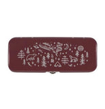 Top view of the "Stay Wild" Pencil Box with a purple case that features an outdoor themed design on the top of the lid.