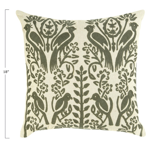 Pillow, 18" Square Cotton With Embroidery "Charcoal"