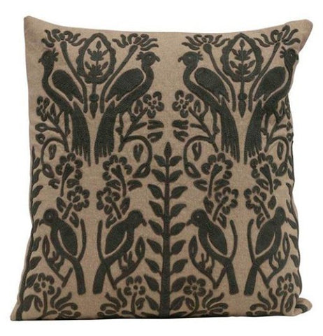 Pillow, 18" Square Cotton With Embroidery "Charcoal"