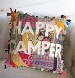 Pillow, Kantha "Happy Camper"