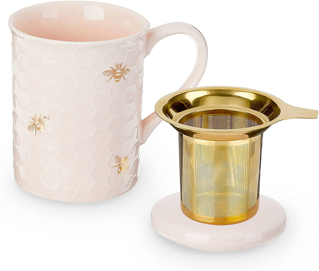 Annette Ceramic Tea Mug With Infuser, "Bees"