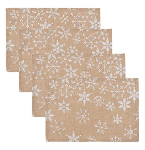  set of 4 burlap Placemats with Snowflakes