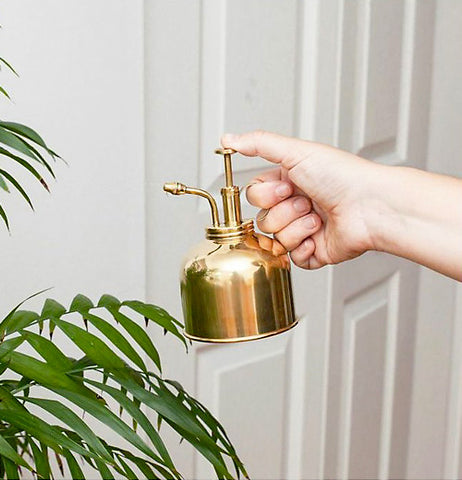 Gold Watering can being used and has a white background