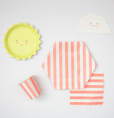 Plates, Small Paper (Set of 12) "Coral Stripe"