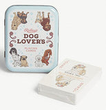 The "Dog Lovers" Playing Cards has the metal box standing with the stack of playing cards laying next to it.