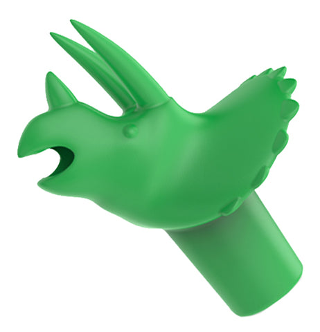 This green plastic prehistoric Dinopour Triceratops is made for pouring drinks. 