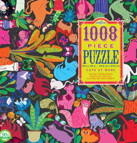 This is a 1008 piece puzzle that shows different cats and plants in the background.