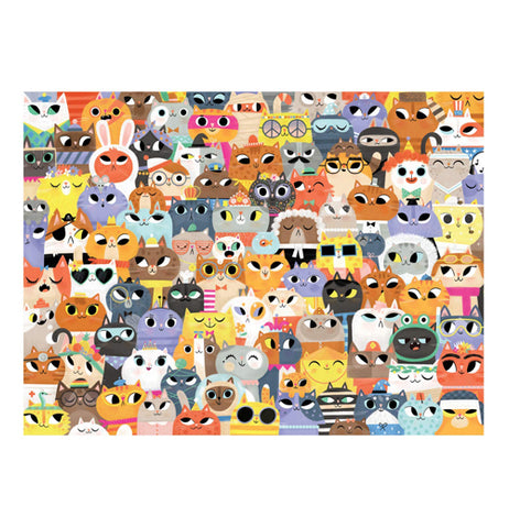 Completed "Lots of Cats" 500 piece puzzle with cat design on it.