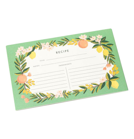 Front of floral citrus recipe cards