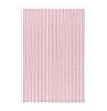 Front view of red and white striped towel for cleaning glasses.
