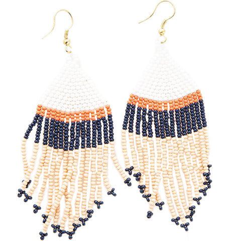 Earrings, Seed Bead Stripe Dangle