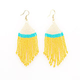 Erin Color Block Stripe Beaded Fringe Yellow Earrings