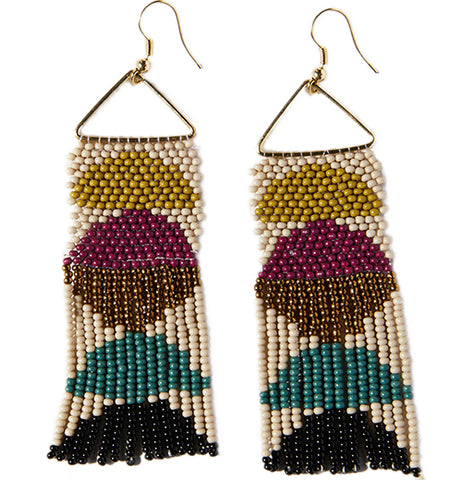 Gloria Half Circles Beaded Fringe Muted Rainbow Earrings